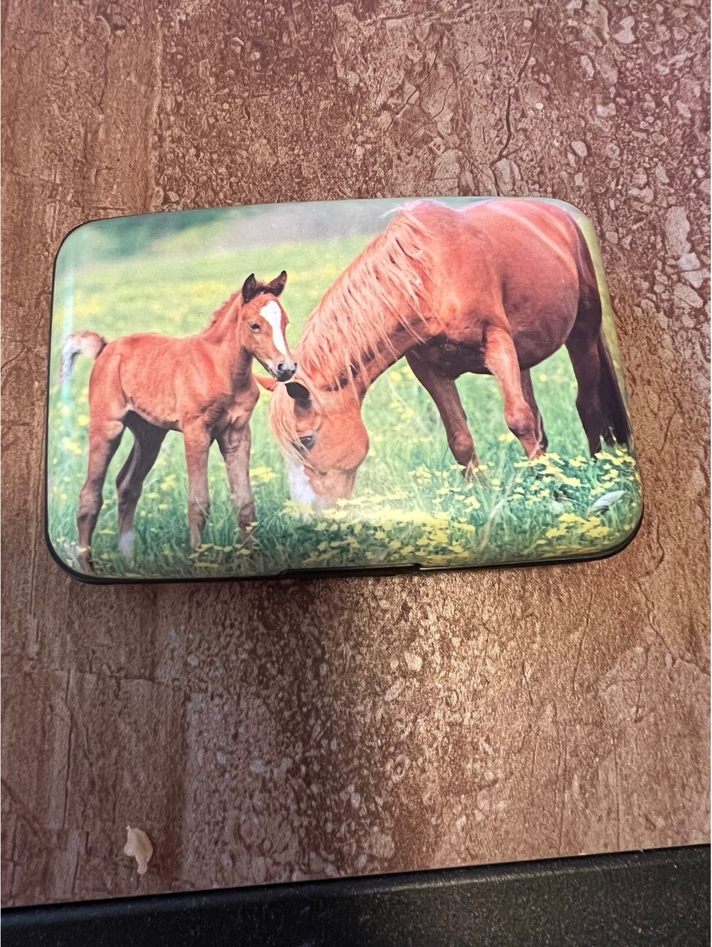 Armored Wallet with Bay Horse and Foal Design